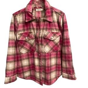 Blank NYC Size Small Pink Plaid Wool Blend Soft Shacket Jacket Button Down